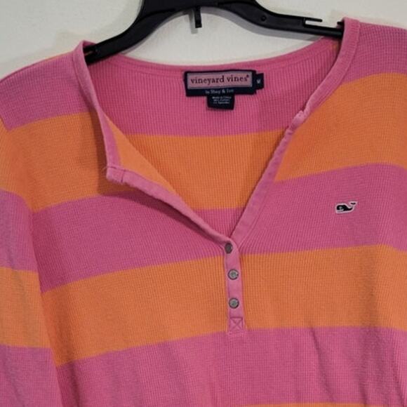 Vineyard Vines Shirt Womens Medium Thermal Pink/Orange Long Sleeve Top Preppy - Picture 2 of 6